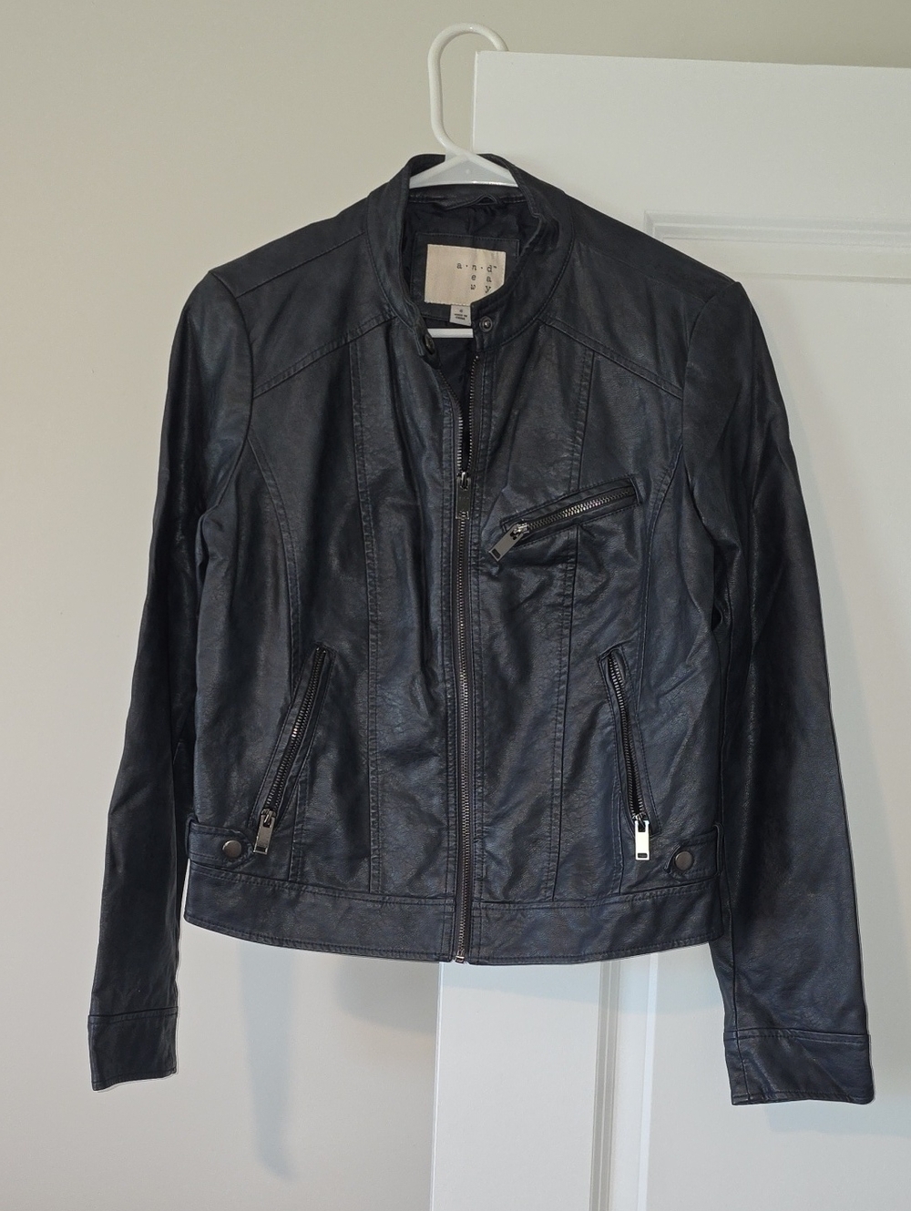 Black Or Dark BlueLeather Zip-Front Moto Jacket — Classic Women's Leather Jacket